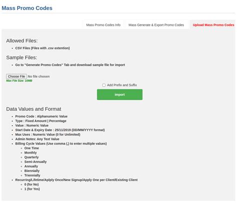 Bulk / Mass Promo Codes .